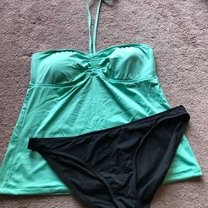 BOTH Teal tie tankini w/ black bottoms